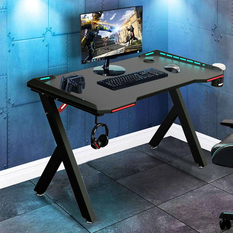 Gamer's Haven RGB Gaming Desk with LED Lights - WHIMSY BARGAIN WAREHOUSE