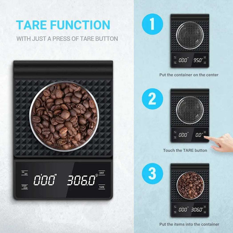Coffee Scale with Timer - 3kg/0.1g Precision - WHIMSY BARGAIN WAREHOUSE