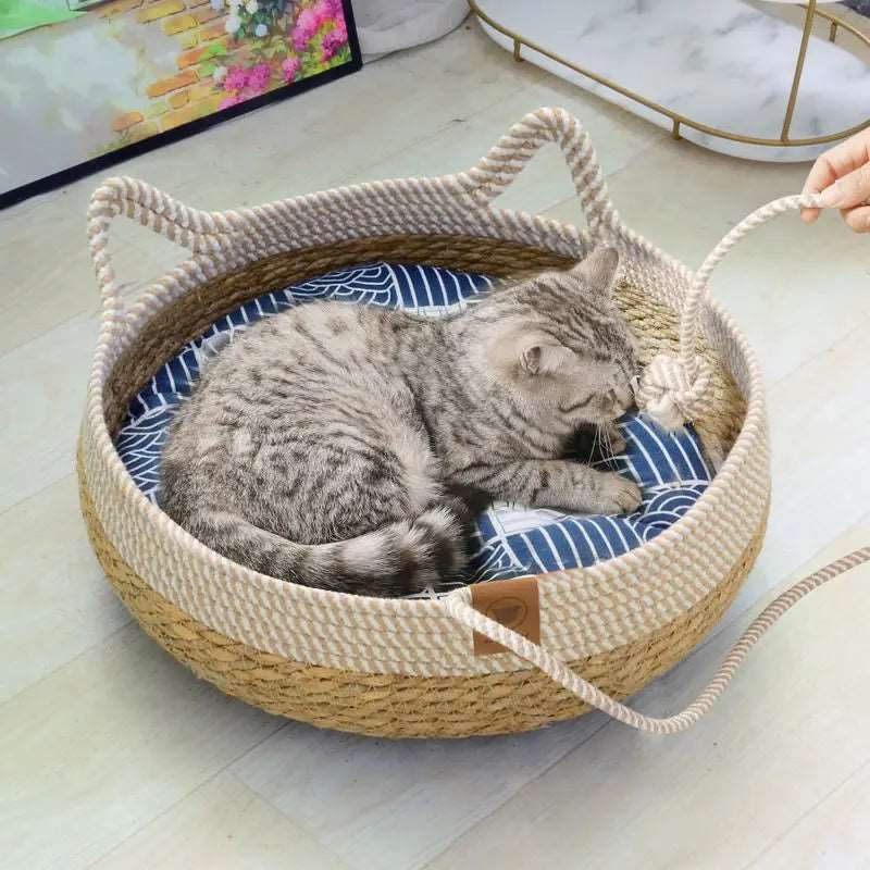 Summer Woven Cat Bed with Removable Upholstery - WHIMSY BARGAIN WAREHOUSE