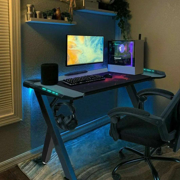 Gamer's Haven RGB Gaming Desk with LED Lights - WHIMSY BARGAIN WAREHOUSE